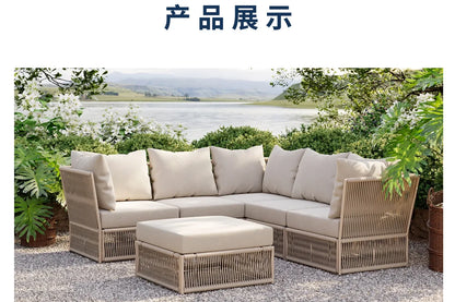 Nordic outdoor rattan furniture courtyard terrace leisure rattan chair villa hotel garden simple waterproof sofa combination