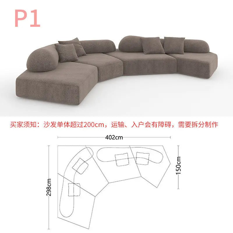 Fabric Sofa Combination Villa Large Apartment Sitting Italian Rock Irregular Special-shaped Large Flat Edta Double-sided