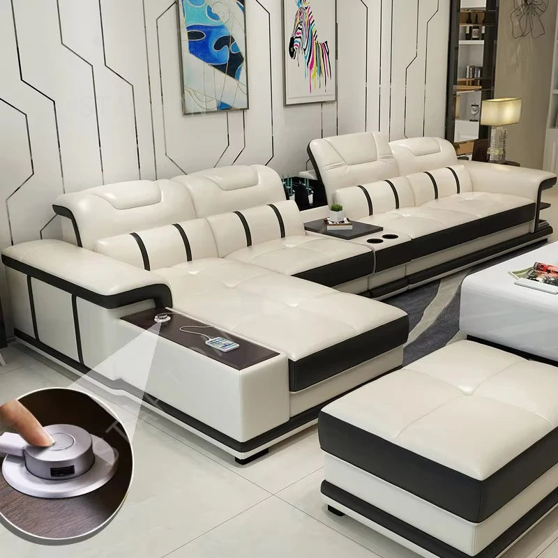 Modern Style Multifunctional Sofa Single Seat L-Shaped Combination Sofa With Massage Chair Leather Sofa Set With Speaker