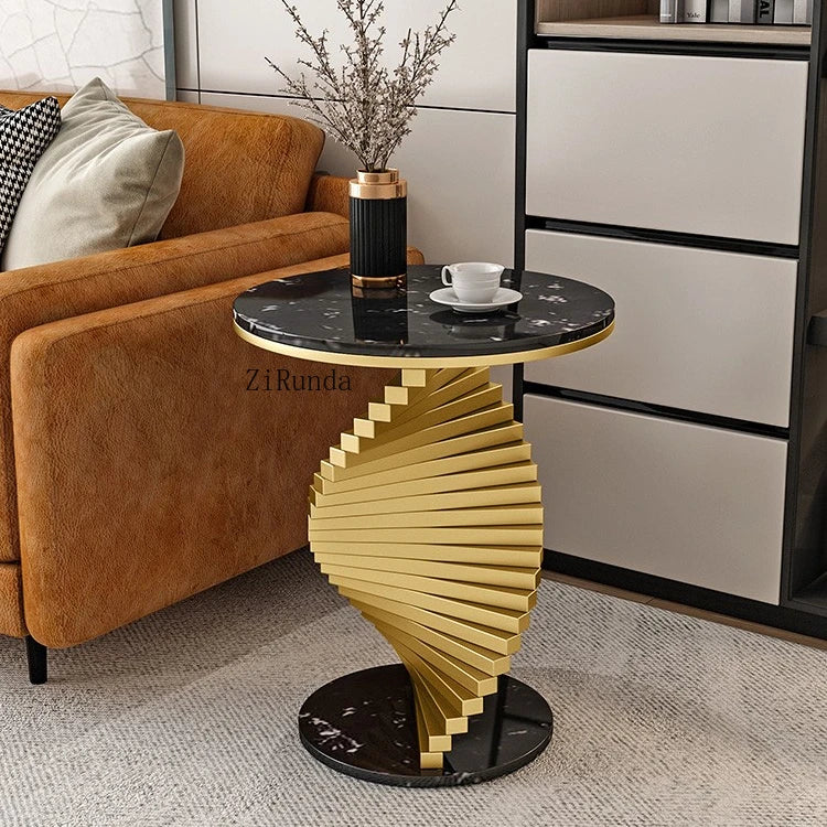 Italian style light luxury living room sofa marble edge several creative balcony metal coffee table