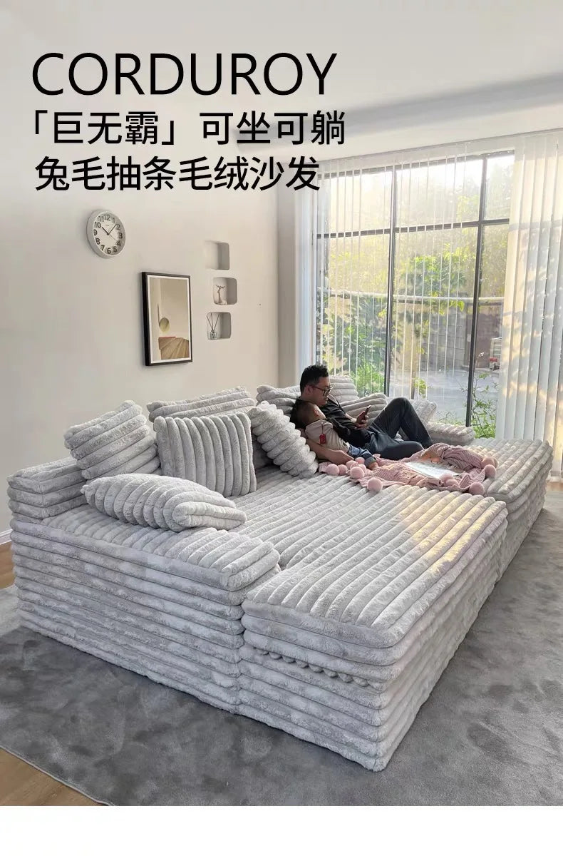 Corduroy Lazy Sofa Straight Row Sponge Fabric Armchair Recliner Compressed Vacuum Sofa Bed Lounge Living Room Bedroom Furniture