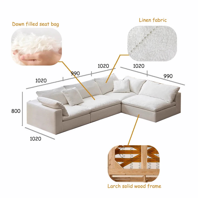 Modern Style Comfortable Coud Couch Living Room Furniture Modular Down Filling Velvet Fabric Sectional Sofa Set