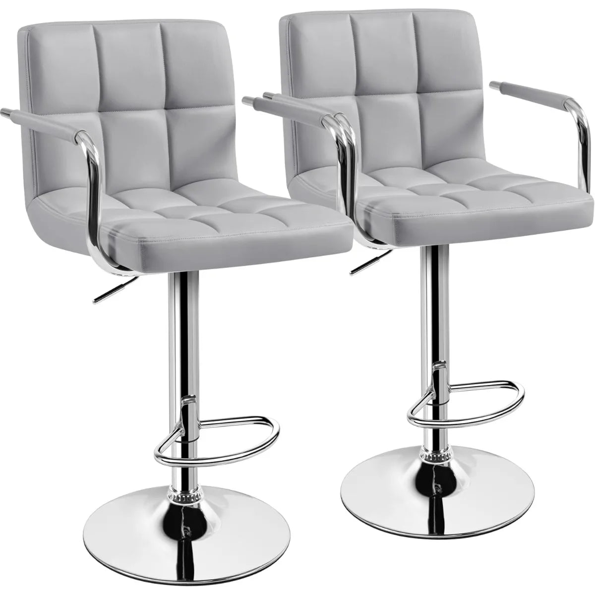 Lot de 2 tabourets de bar pivotants réglables, hauteur de comptoir hydraulique avec accoudoirs et dossier, cuir PU pour cuisine et bar, blanc