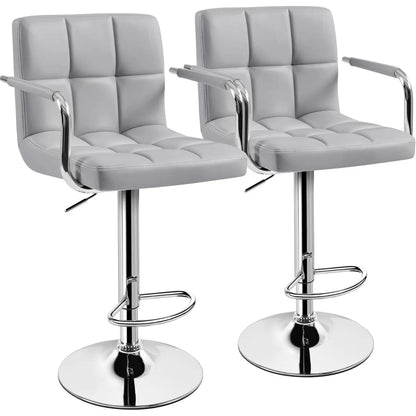 Lot de 2 tabourets de bar pivotants réglables, hauteur de comptoir hydraulique avec accoudoirs et dossier, cuir PU pour cuisine et bar, blanc