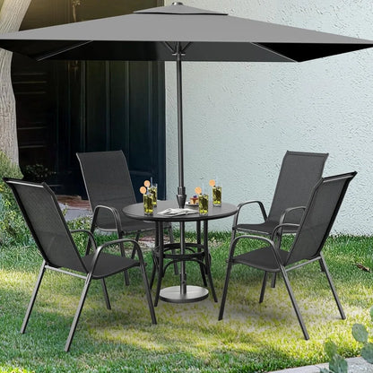 patio chairs set of 8 – stackable outdoor dining chairs with comfortable sling high back chairs and armrests for lawn, poolside