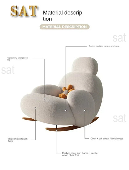Fluffy White Living Room Chair, Modern Cute Ergonomic Floor Lounge Recliner, Meuble Salon Home Furniture Rocking Chair  Designer