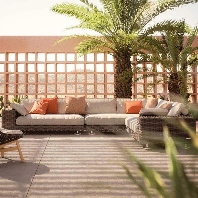 Outdoor leisure sofa, courtyard balcony, coffee table combination, outdoor outdoor garden, rattan woven leisure furniture