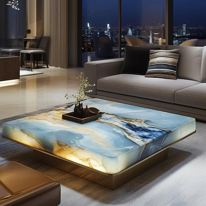Natural marble new Chinese color luxury stone high-grade luminous jade living room minimalist villa square tea table