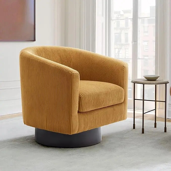 Faux Leather Swivel Barrel Accent Chairs, 360° Swivel Round Single Sofa Chair, Comfy Upholstered Club Armchair for Liv