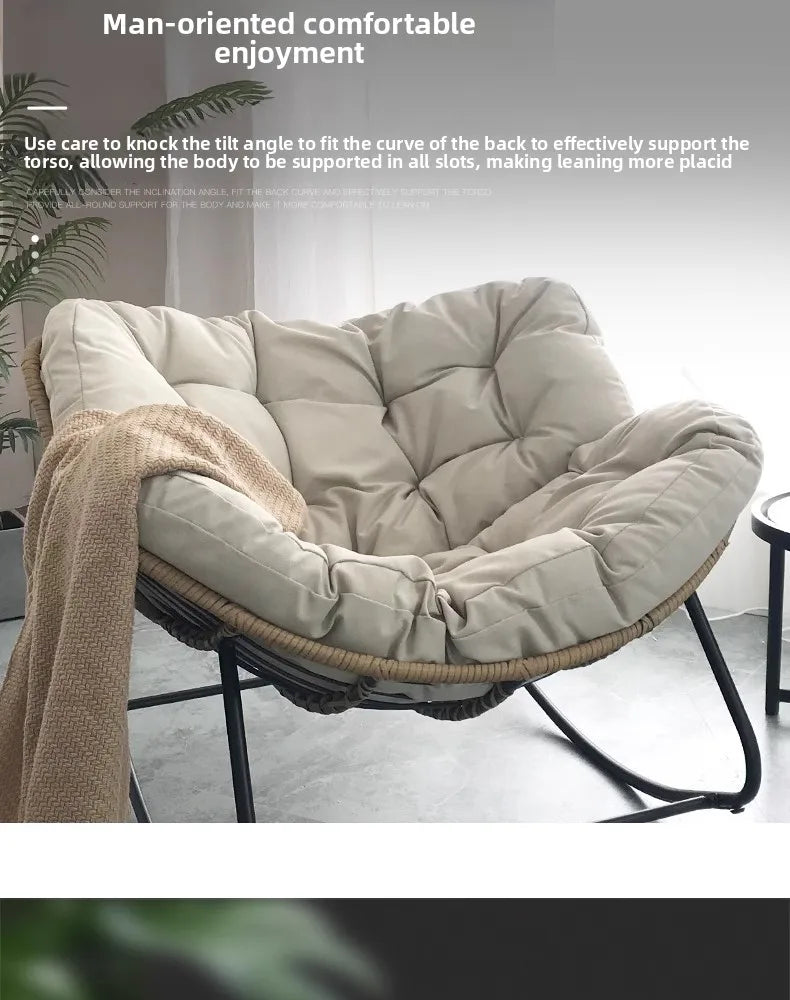 PE Rattan Weave Rocking Chair Lie Down or Sleep Lunch Break Chair Living Room Balcony Chaise Longue Adult Kid Recliner Lazy Sofa