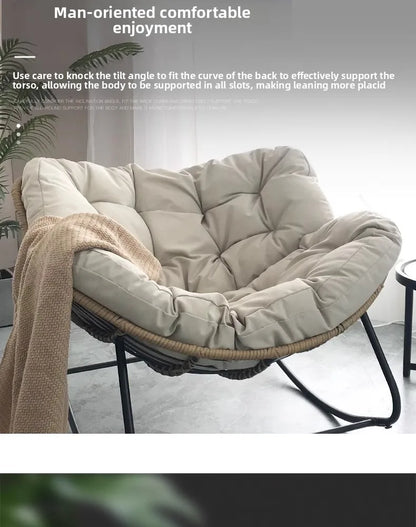 PE Rattan Weave Rocking Chair Lie Down or Sleep Lunch Break Chair Living Room Balcony Chaise Longue Adult Kid Recliner Lazy Sofa