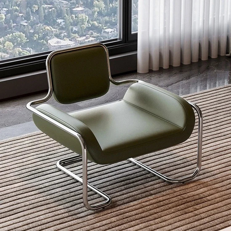 Bauhaus Style Leather Accent Chair Stainless Steel Frame Modern Lounge Chair for Living Room Office Reception
