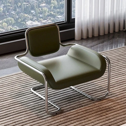 Bauhaus Style Leather Accent Chair Stainless Steel Frame Modern Lounge Chair for Living Room Office Reception