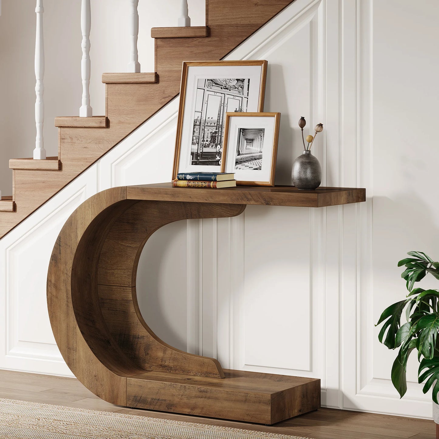 Tribesigns 43.3" Mid-Century Modern Console Table for Entryway, Wood C-Shaped Hallway Entry Accent Table for Living Room