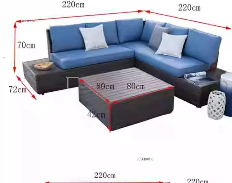 American Modern Courtyard Furniture Leisure Rattan Sofa Chairs Outdoor Country Corner Garden Sofas Patio Furniture Set a