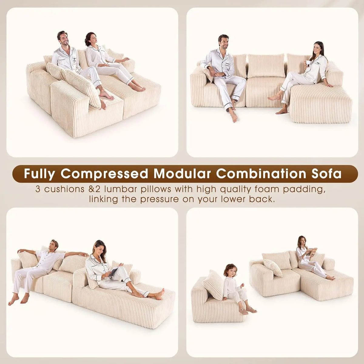 Cloud Modular Sofa Couch with L-Shape Chaise,Modern Sectional with Deep Seat, Upholstered Couches for Living Room Bedroom,No Ass