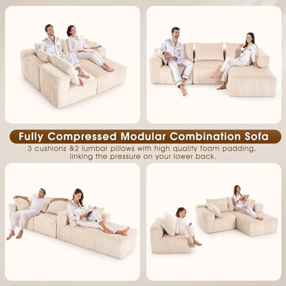 Cloud Modular Sofa Couch with L-Shape Chaise,Modern Sectional with Deep Seat, Upholstered Couches for Living Room Bedroom,No Ass