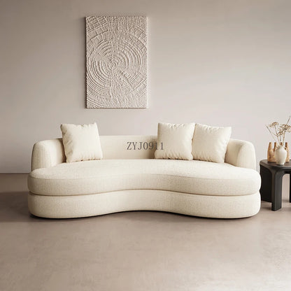 Nordic curved fabric sofa modern white cream style lamb wool special-shaped sofa