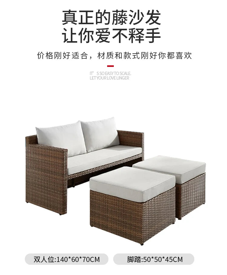 Outdoor rattan tables and chairs balcony rattan sofa courtyard leisure rattan art