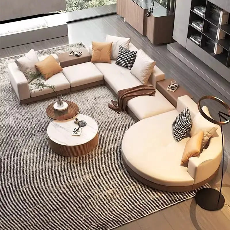 minimalist leather cloth sofa light luxury living room large flat-floor villa designer arc special-shaped sofa color matching