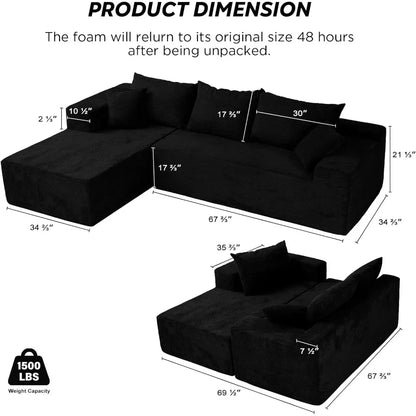 Cloud Sectional Couch with L-Shape Chaise,Modern Modular Sofa with Deep Seat, Upholstered Couches for Living Room Bedroom