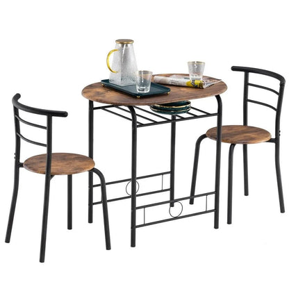 5-Piece Dining Table Set W/Counter Height Table & 4 Bar Stools, Industrial Kitchen Dining Table Set W/Footrest & Backres