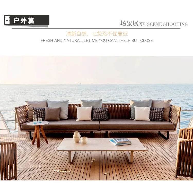 Outdoor Sofa Sunscreen Waterproof Courtyard Terrace Balcony Leisure Rattan Chair Sofa Double Card Seat Rattan Sofa Furniture