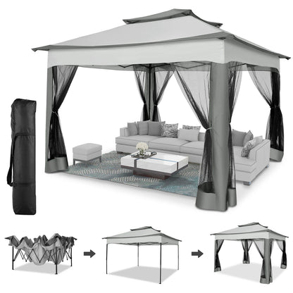 11x11 Pop up Gazebo on Clearance with Mosquito Netting&Sandbags, Outdoor Canopy Tent with 4 Ropes 8 Stakes&Portable Carrying Bag