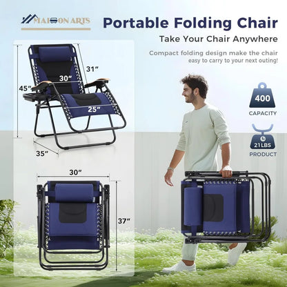 oversized xxl padded zero gravity lawn chair anti gravity lounge chair foldable recliner 30" wide seat outdoor camp chair for p
