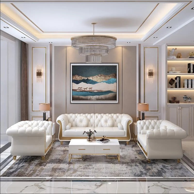 New Design Modern Royal Luxury Chesterfield Leather Sofa Set for Home Hotel Living Room Salon Sofa Furniture