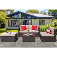 Vongrasig 5 Piece Patio Furniture Sets, All-Weather PE Rattan Wicker Outdoor Sectional Couch, Small Patio Conversation Set with