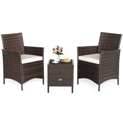 Garden Furniture Sets3PCS Rattan Patio Furniture Set with White Cushions for Outdoor Use