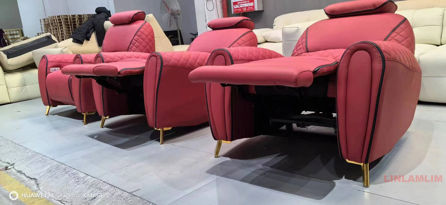 Luxury Electric Recliner Theater Seating Sofa – Modern Home Theater Chairs with LED Lighting, USB, Massage, Cooling Cup Holder