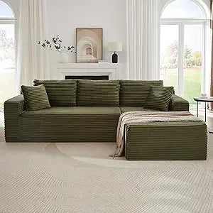 Corduroy L-Shaped Sectional Sofa with Right Chaise, Cloud Comfort Couch for Living Room