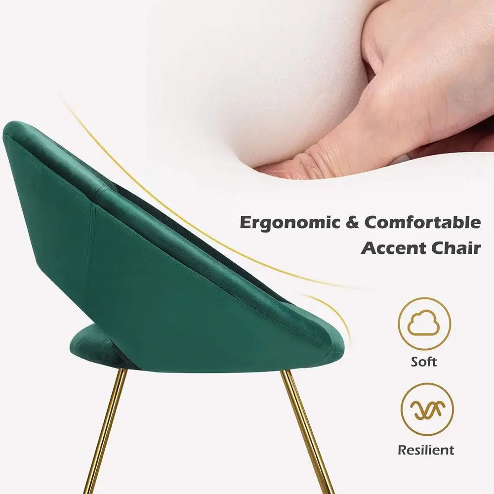 Green Velvet Upholstered Accent Chair Set of 2, Comfortable Vanity Desk Chair, 300 lbs Capacity, Elegant Century Style Single So
