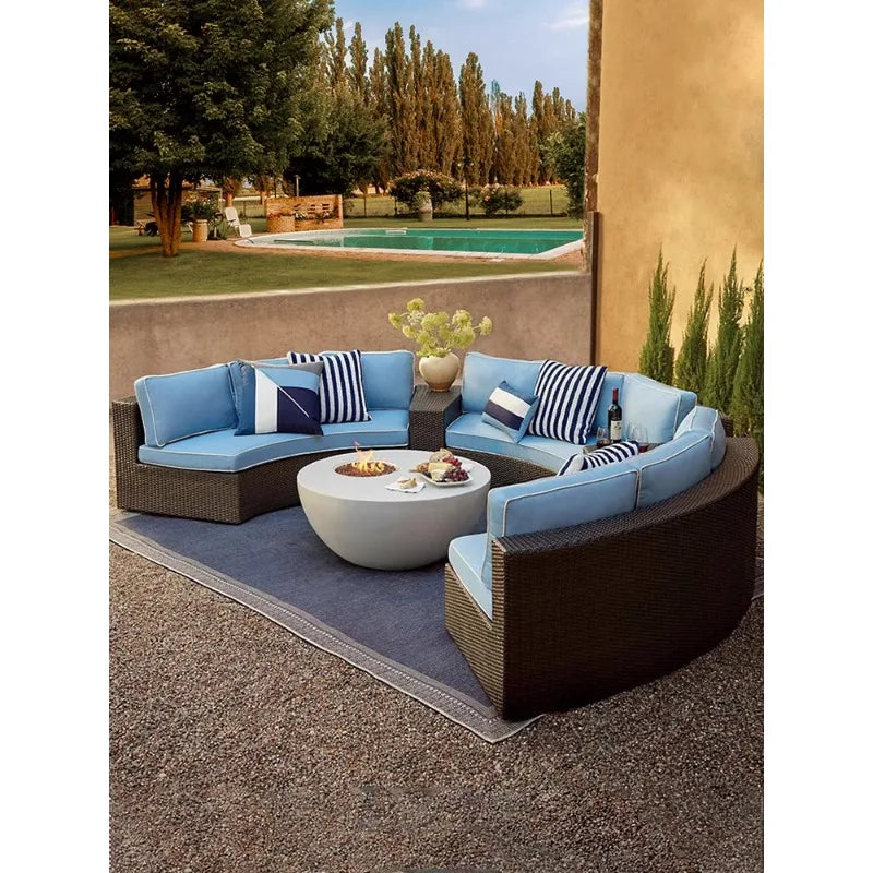 Outdoor sofa combination garden terrace leisure rattan circular courtyard outdoor open-air rattan chair sun room rattan sofa