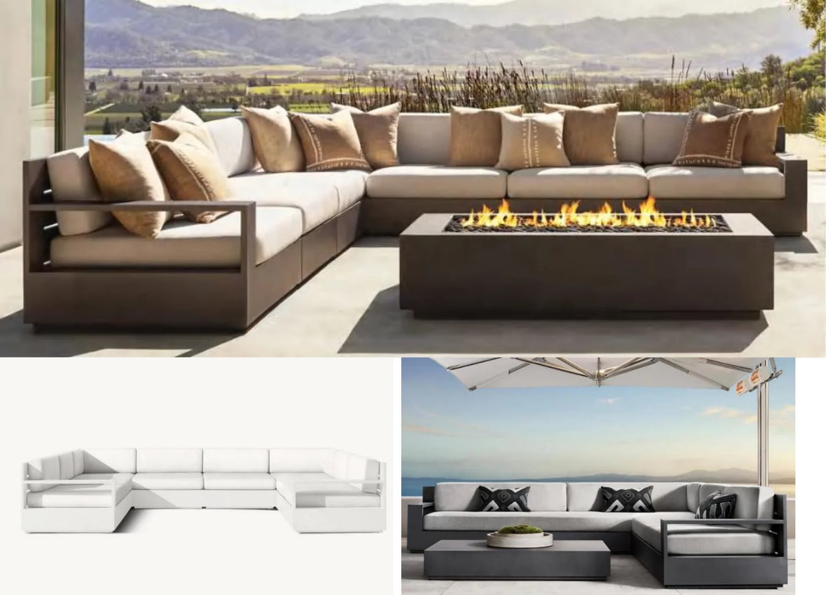 Luxury Garden Sofa Set Aluminum Outdoor Furniture Rattan Sofa Set Modern Cane Panel Back Patio Furniture