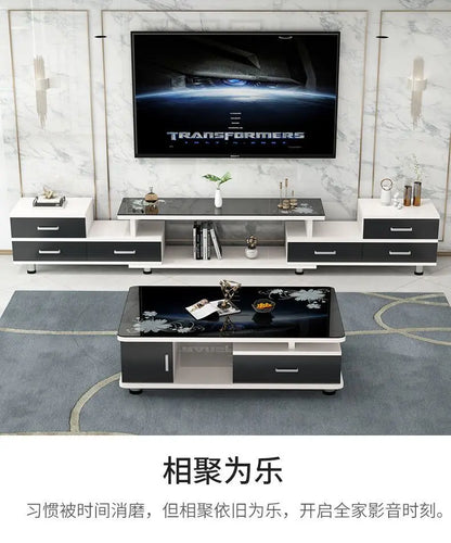 Modern & Minimalist Tempered Glass Expandable TV Stand & Coffee Table Set - European Style, Ideal for Small - Space Living Rooms