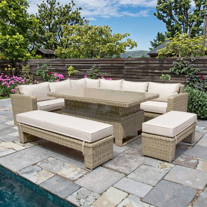 Luxury Outdoor Rattan Corner Sofa Set Durable Height Adjustable Table with Sectional Sofa for Villa Garden Leisure Furniture