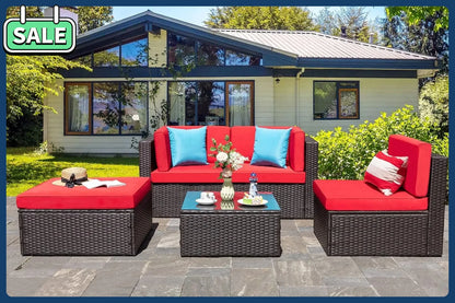 5 Pieces Small Patio Furniture Sets, All-Weather Outdoor Sectional Patio Sofa Wicker Rattan Patio SeatingSofas with Cushion