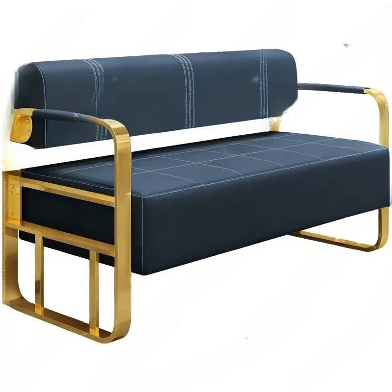 Beauty Salon Barbershop Waiting Area Furniture Gold Metal Frame Leather Double Seats Room Chair