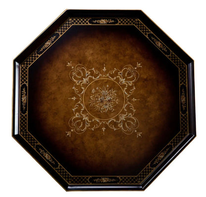 Xx French European Style Country Style Sticker Gold Foil Hand Painted Dark Black Brown Octagonal Tray Shape Coffee Table