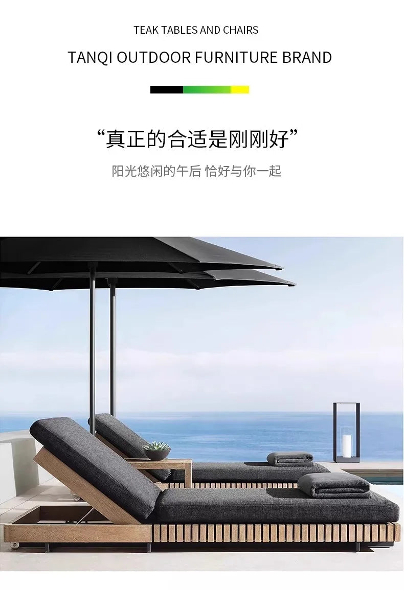 Outdoor Sofa Solid Wood Teak Rain proof and Sunscreen Courtyard Villa Outdoor Balcony Garden Soft Decoration Furniture