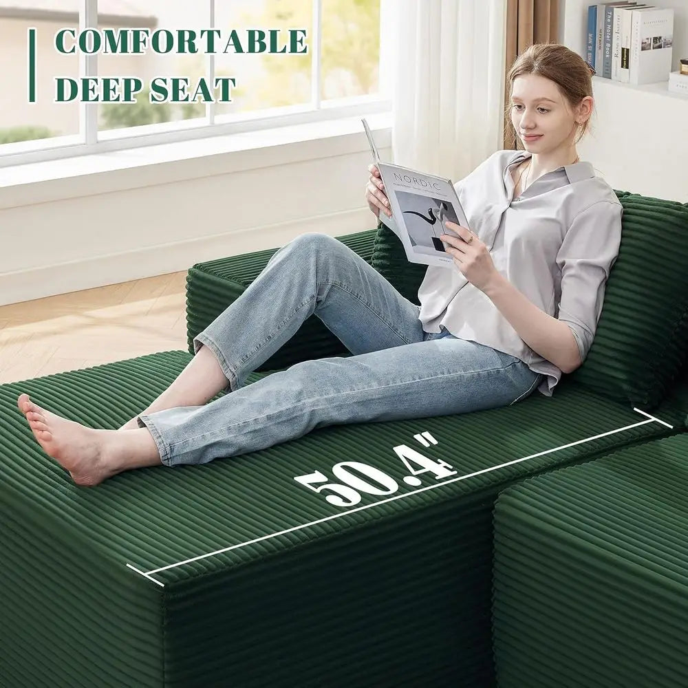 Green L-Shaped Chaise Sectional Sofa, Comfortable Deep Seated Modular Couch for Living Room, No Assembly Needed