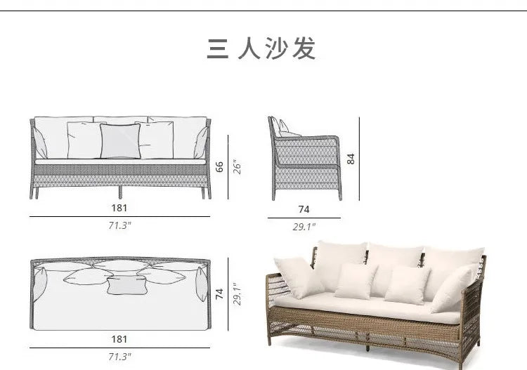 Outdoor rattan sofa outdoor courtyard garden terrace leisure sofa chair combination