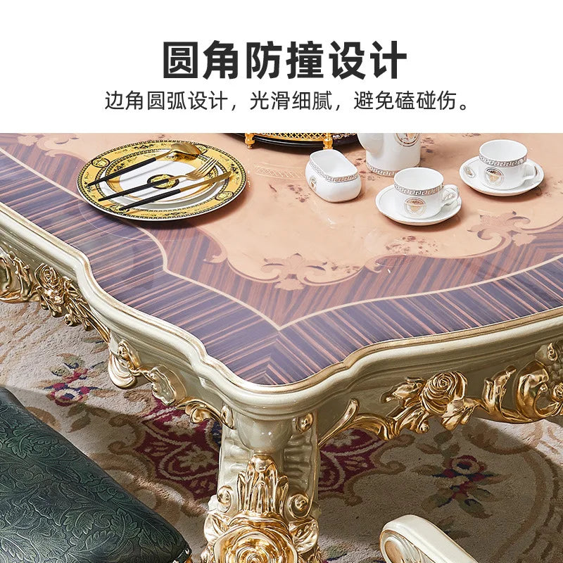 Nordic European solid wood dining table and chair combination household luxury American champagne gold dining table rectangular