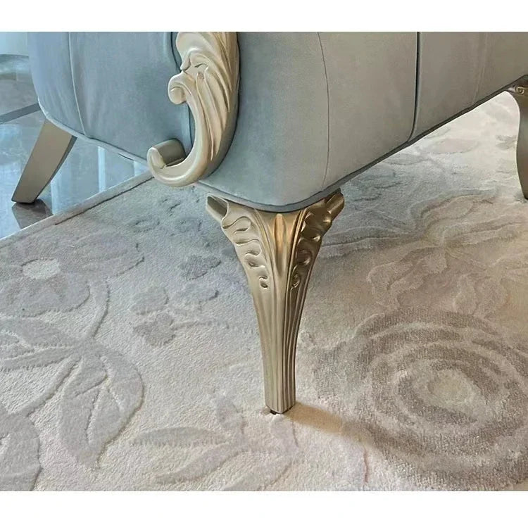 WWAmerican Light Luxury Wood Carved Couch Living Room Balcony Bedroom Fabric Craft Single Sofa Leisure