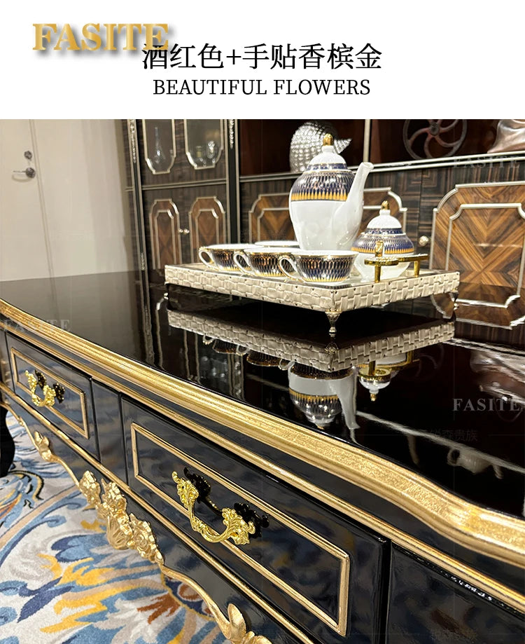French solid wood large coffee table European rectangular solid wood carving double-layer tea table