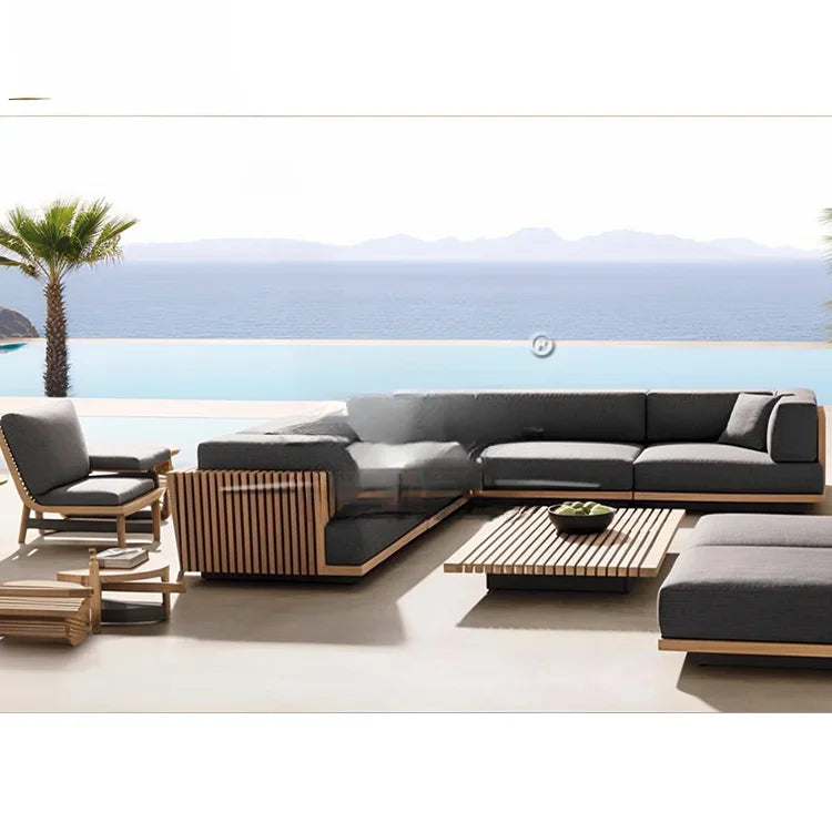 'Modern Teak Wood Outdoor Furniture With Cushions Water Proof Sectional Sofa
