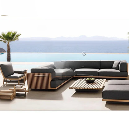 'Modern Teak Wood Outdoor Furniture With Cushions Water Proof Sectional Sofa